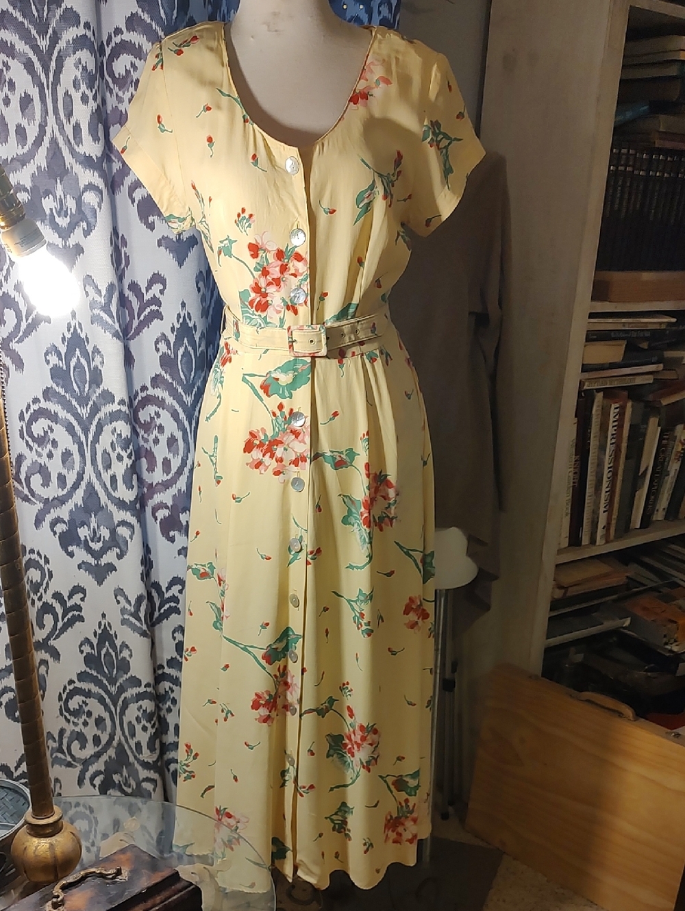 Yellow Floral Belted Midi Dress - Women